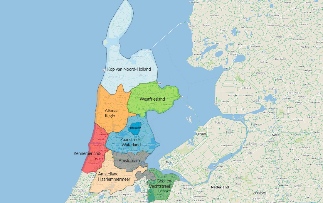 Noord-Holland regio's op de kaart